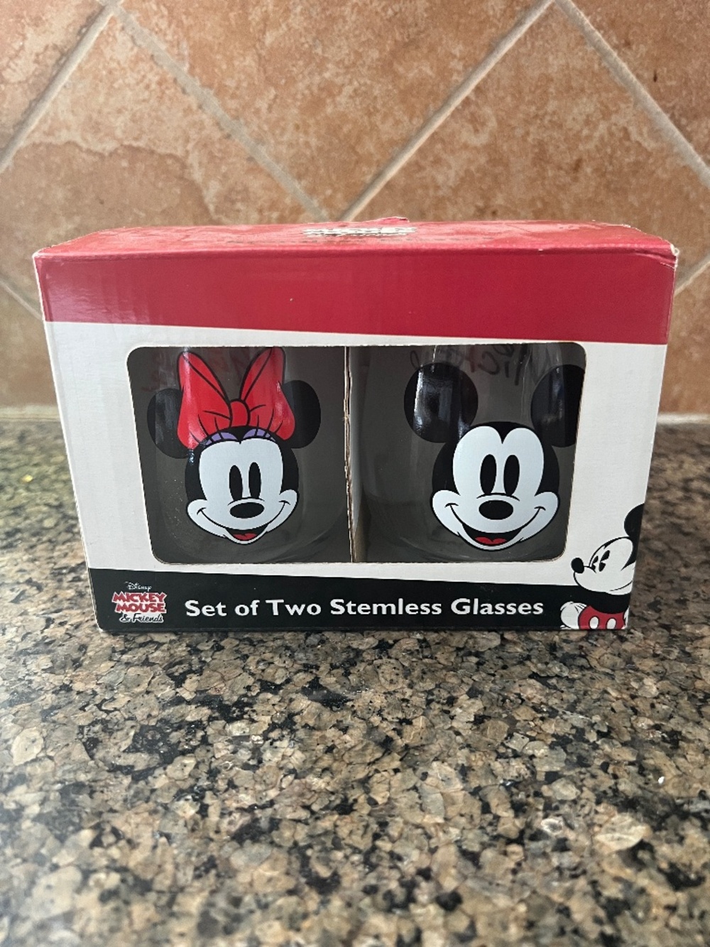 Disney Mickey and Minnie Mouse Stemless Wine Glasses, Set of 2